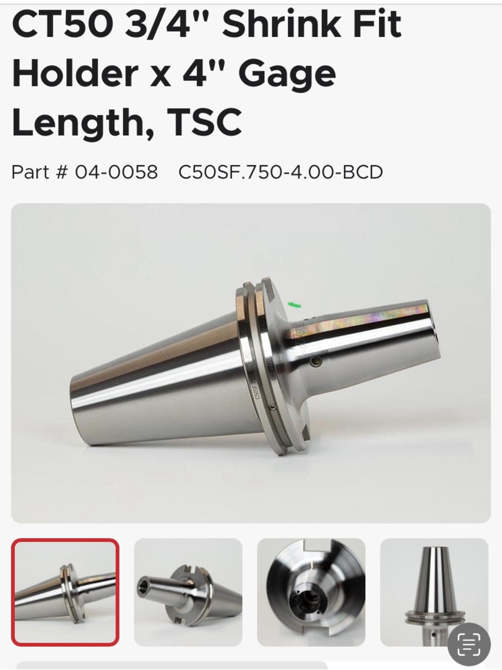 CT50 3/4" Shrink Fit Holder x 4" Gauge Length -